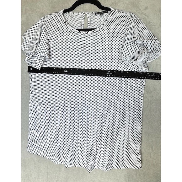 Adrianna Papell‎ Blouse Top Womens Small White Polka Dot Flutter Sleeve Elegant - Picture 3 of 7
